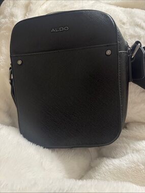 ALDO Black Leather Crossbody Messenger Bag
